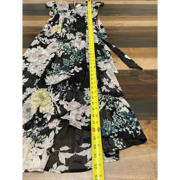 Band of Gypsies Floral Maxi Dress Black Double V Neck Back Tie Flowy Praire - S - Picture 7 of 8